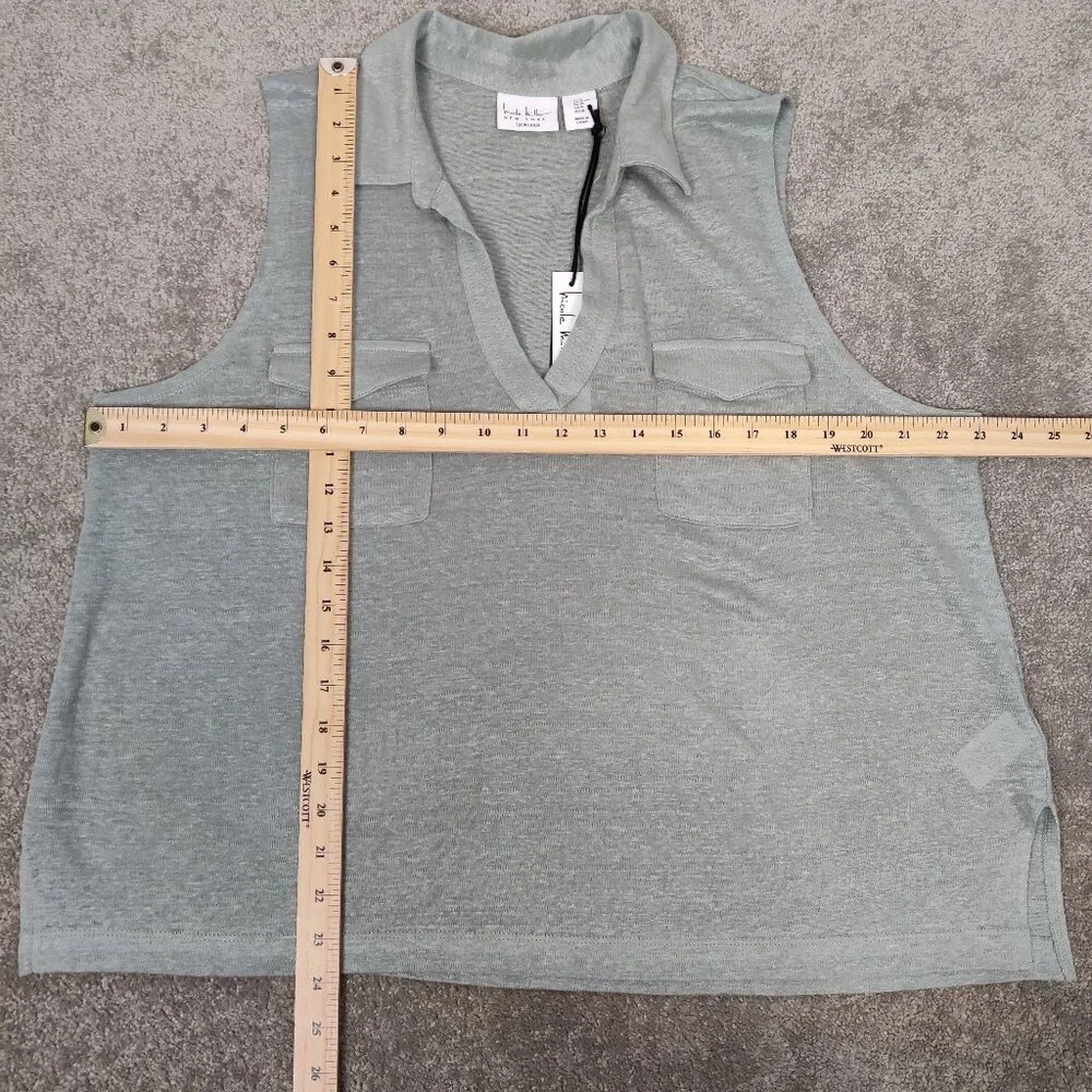 NEW Nicole Miller NY Women's Blouse Size XL Gray Linen Deep V Neck Summer Comfy - Picture 7 of 9